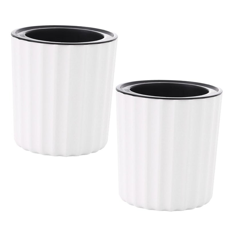 Self Watering Planters Set of 2 White Resin Round Flower Pots for Indoor Plants Home Office - Image 2