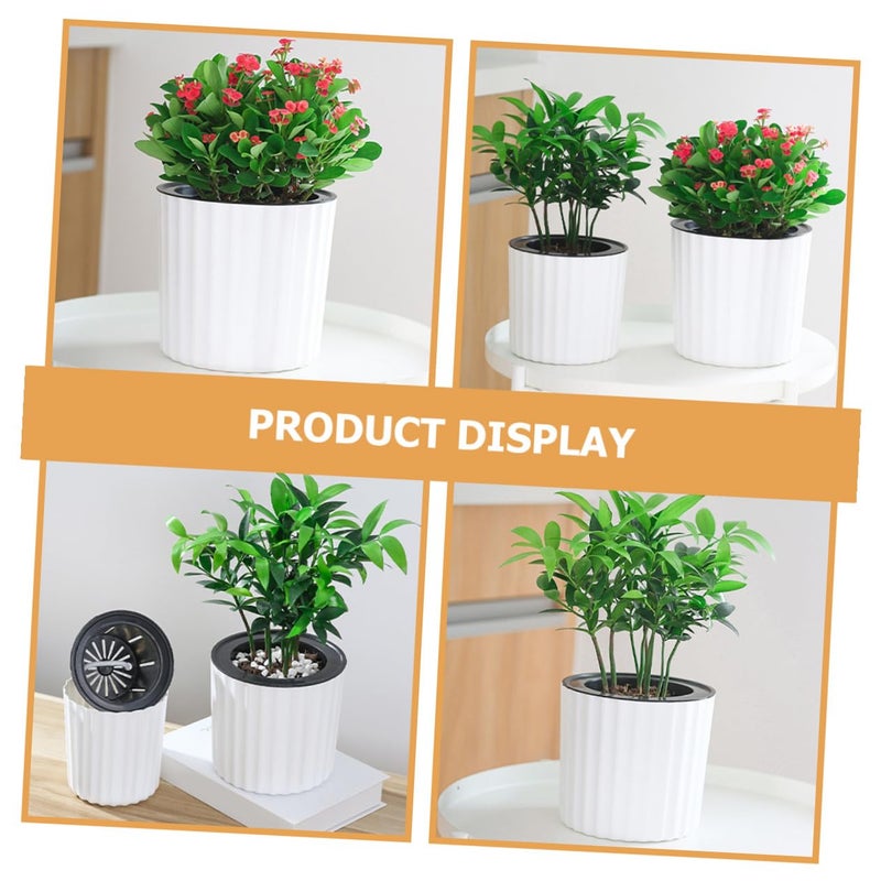 Self Watering Planters Set of 2 White Resin Round Flower Pots for Indoor Plants Home Office - Image 4
