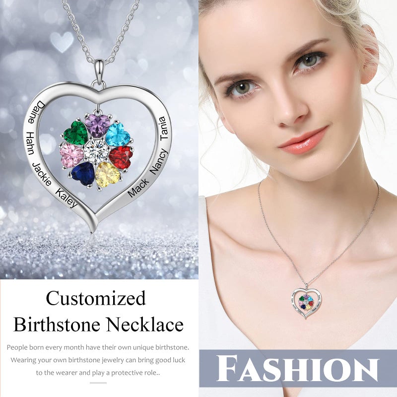 Personalized 7 Birthstones And 7 Names Necklace Mothers Day Gift For Mom Wife Grandma - Image 5
