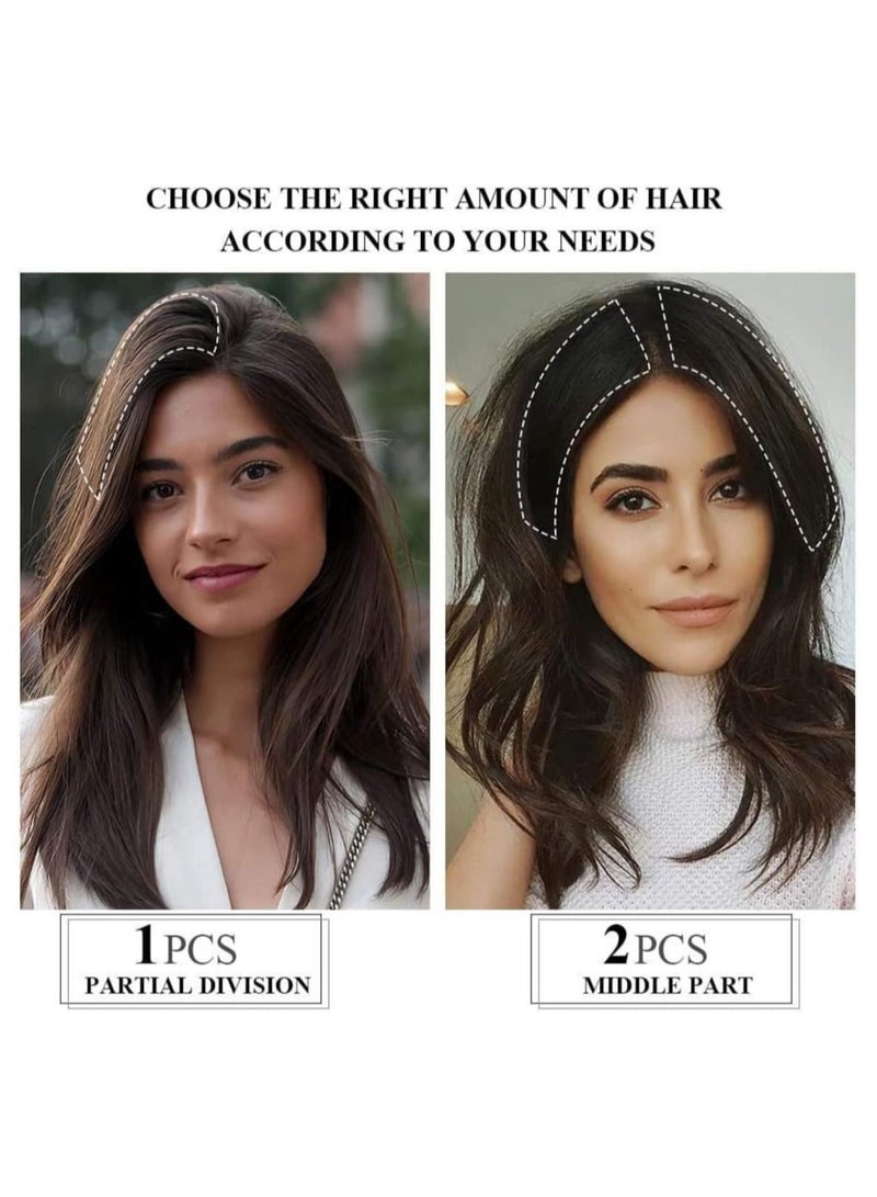 إستيل مشابك في قطعة شعر صناعية قصيرة مفرودة قطعة شعر دبوس شعر غير مرئي لتخفيف الشعر إضافة حجم شعر طبيعي منفوش ووسادة شعر عالية 2 قطعة اللون رقم 2 - Image 5