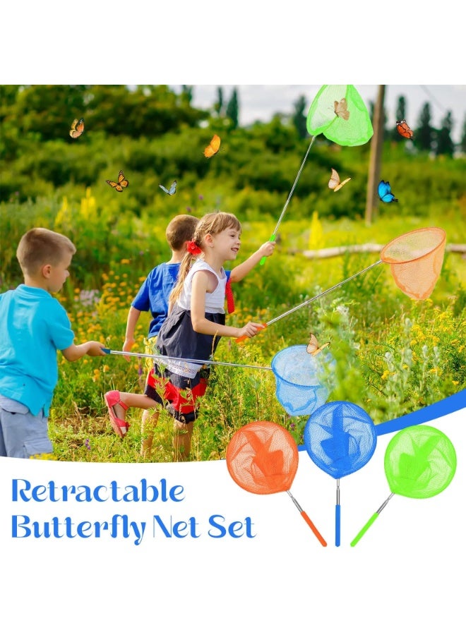 OSHIMA 6 Pcs Butterfly Nets Set, Extendable Butterfly Fishing Net, Children's Bug Discovery Kit with Bucket, Suitable for Children in Outdoor Garden Activities (Orange+Green+Blue) - Image 3