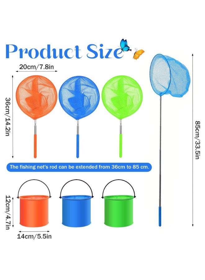 OSHIMA 6 Pcs Butterfly Nets Set, Extendable Butterfly Fishing Net, Children's Bug Discovery Kit with Bucket, Suitable for Children in Outdoor Garden Activities (Orange+Green+Blue) - Image 2