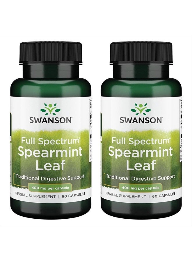 SWANSON ورقة النعناع الفلفلي (Mentha Spicata) - مكمل عشبي كامل الطيف يدعم صحة الجهاز الهضمي وقضايا المعدة الخفيفة - (60 كبسولة، 400 ملغ لكل منها) عبوتين - Image 1