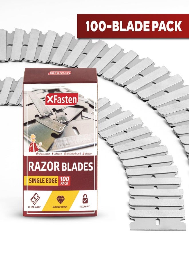 إكس فاستين شفرات حلاقة XFasten ذات الحافة الواحدة للكشط (عبوة من 100 شفرة) مكشطة شفرة حلاقة مسطحة شديدة التحمل لقطع الصناديق، عبوة إعادة تعبئة مكشطة طلاء بديلة من الفولاذ الكربوني العالي المستقيم لقطع الصناديق متعددة الاستخدامات - Image 2