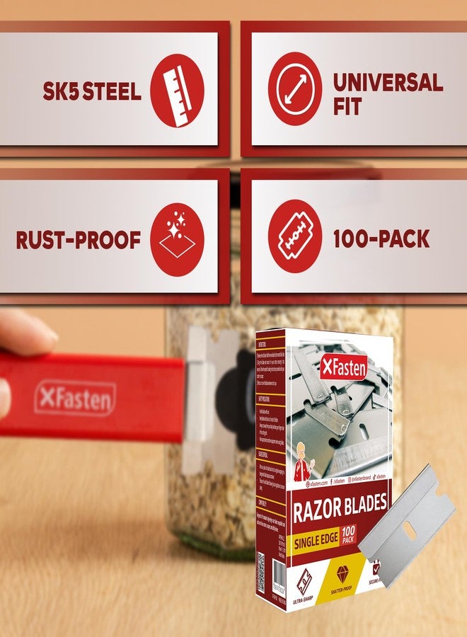 إكس فاستين شفرات حلاقة XFasten ذات الحافة الواحدة للكشط (عبوة من 100 شفرة) مكشطة شفرة حلاقة مسطحة شديدة التحمل لقطع الصناديق، عبوة إعادة تعبئة مكشطة طلاء بديلة من الفولاذ الكربوني العالي المستقيم لقطع الصناديق متعددة الاستخدامات - Image 5