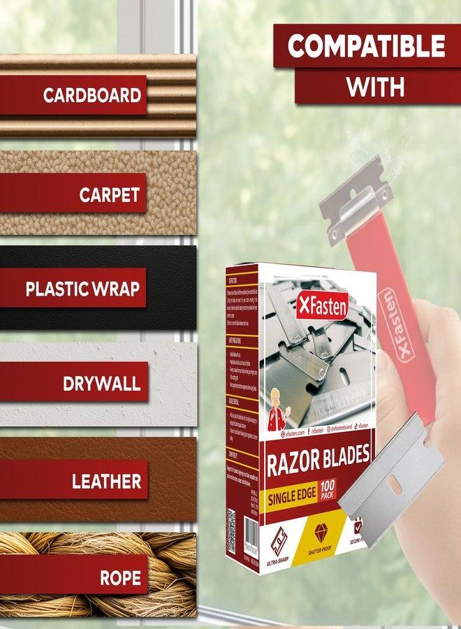 إكس فاستين شفرات حلاقة XFasten ذات الحافة الواحدة للكشط (عبوة من 100 شفرة) مكشطة شفرة حلاقة مسطحة شديدة التحمل لقطع الصناديق، عبوة إعادة تعبئة مكشطة طلاء بديلة من الفولاذ الكربوني العالي المستقيم لقطع الصناديق متعددة الاستخدامات - Image 4