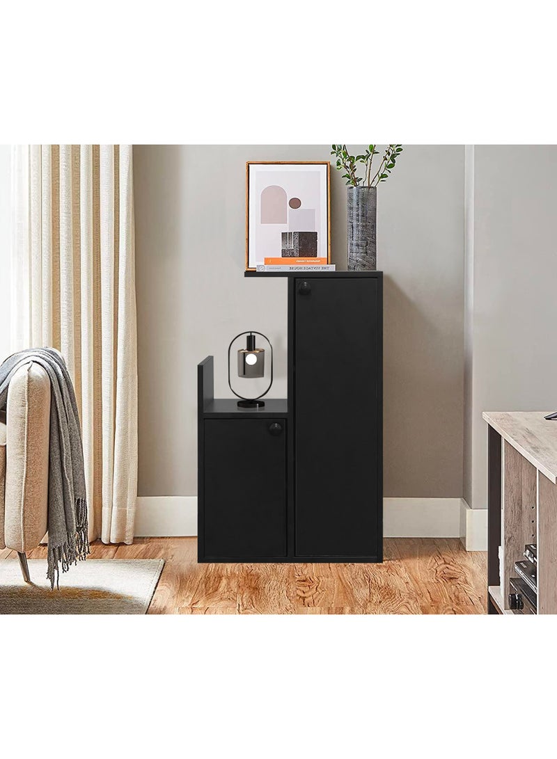 ebb & flow Modern Black Shoe Cabinet, MDF Wooden Storage Unit with Adjustable Shelves, 39 × 23 × 61 cm - Image 1