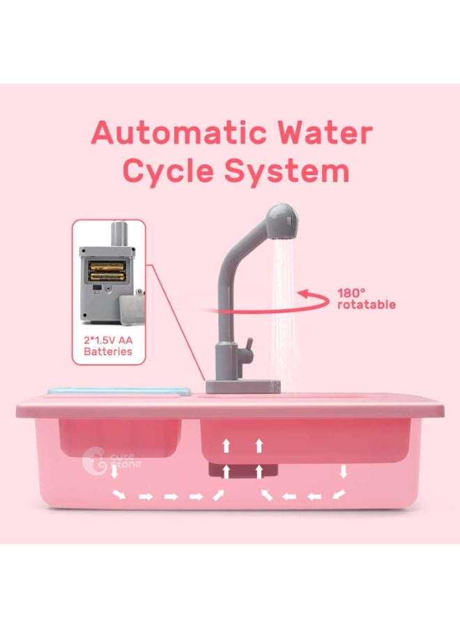 CUTE STONE Color Changing Play Kitchen Sink Toys, Children Electric Dishwasher Playing Toy with Running Water,Upgraded Real Faucet and Play Dishes,Pretend Role Play Toys for Kids Boys Girls - Image 2