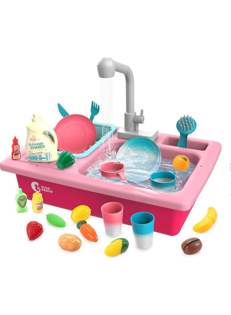 CUTE STONE Color Changing Play Kitchen Sink Toys, Children Electric Dishwasher Playing Toy with Running Water,Upgraded Real Faucet and Play Dishes,Pretend Role Play Toys for Kids Boys Girls - Image 1