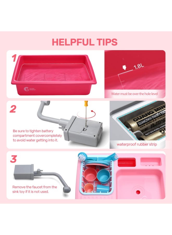 CUTE STONE Color Changing Play Kitchen Sink Toys, Children Electric Dishwasher Playing Toy with Running Water,Upgraded Real Faucet and Play Dishes,Pretend Role Play Toys for Kids Boys Girls - Image 5