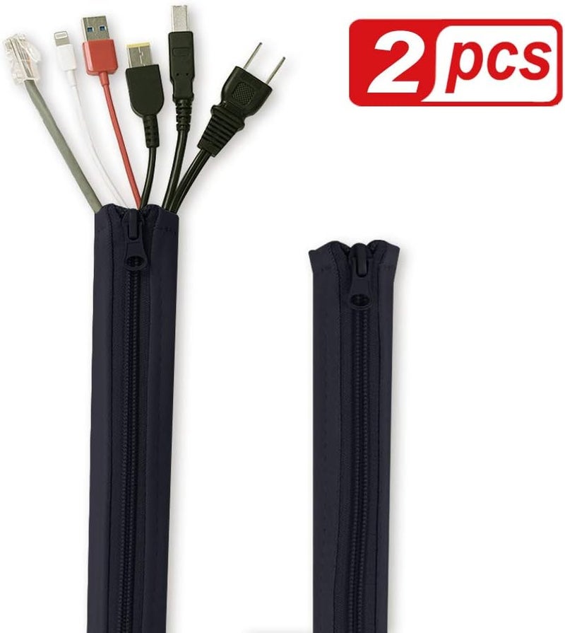 StangH Computer Cord Management Sleeve System - Adjustable Cord Sleeves Wire Cover Concealer Wrap with Zipper, Durable Tidy Cord Keeper for Office Theater/Home, Black,39 Inch Long, 2 Pcs - Image 1