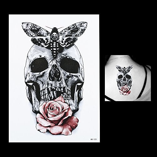 S.A.V.I Temporary Tattoo For Girls Men Women 3D Skulls & Roses Sticker Size 21x15CM - 1PC. Black - Image 3