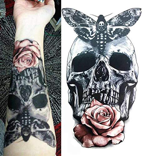 S.A.V.I Temporary Tattoo For Girls Men Women 3D Skulls & Roses Sticker Size 21x15CM - 1PC. Black - Image 4