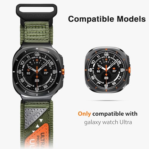 ULTIMAL Band Compatible with Samsung Galaxy Watch Ultra 47mm(2024/2025) band for Men Women, 47mm Nylon Sport Breathable Replacement Strap for Galaxy Watch Ultra（Amy Green,L） - Image 3