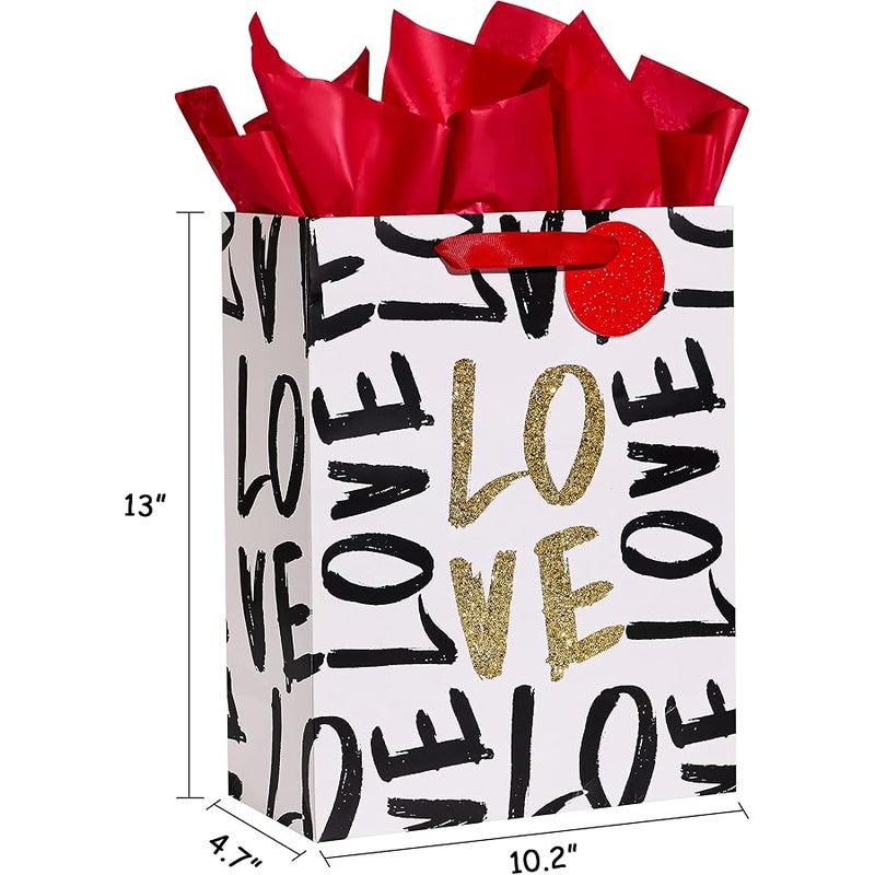 SUNCOLOR 13 Large Valentines Day Gift Bag with tissue paper (LOVE) - Image 4