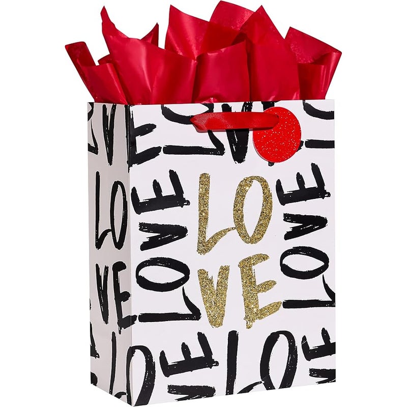 SUNCOLOR 13 Large Valentines Day Gift Bag with tissue paper (LOVE) - Image 1