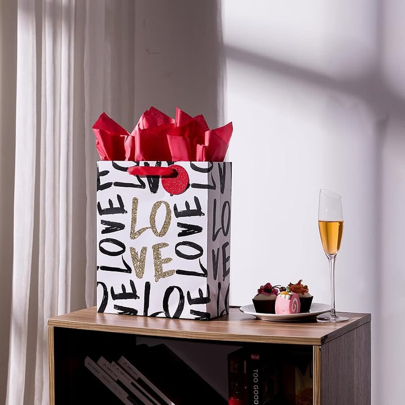 SUNCOLOR 13 Large Valentines Day Gift Bag with tissue paper (LOVE) - Image 2