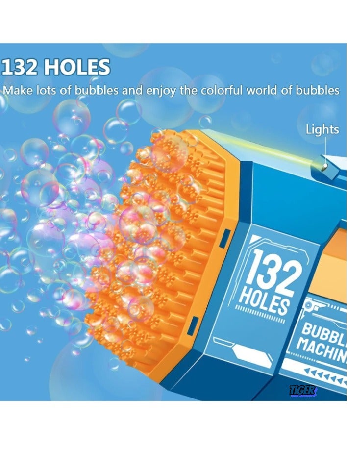 TIGER 132-Hole Gatling Bubble Gun with Colorful LED Lights | Electric Bubble Launcher with Bubble Liquid for Kids & Adults, Perfect for Outdoor & Indoor Parties, Weddings, and Gardens - Blue - Image 2