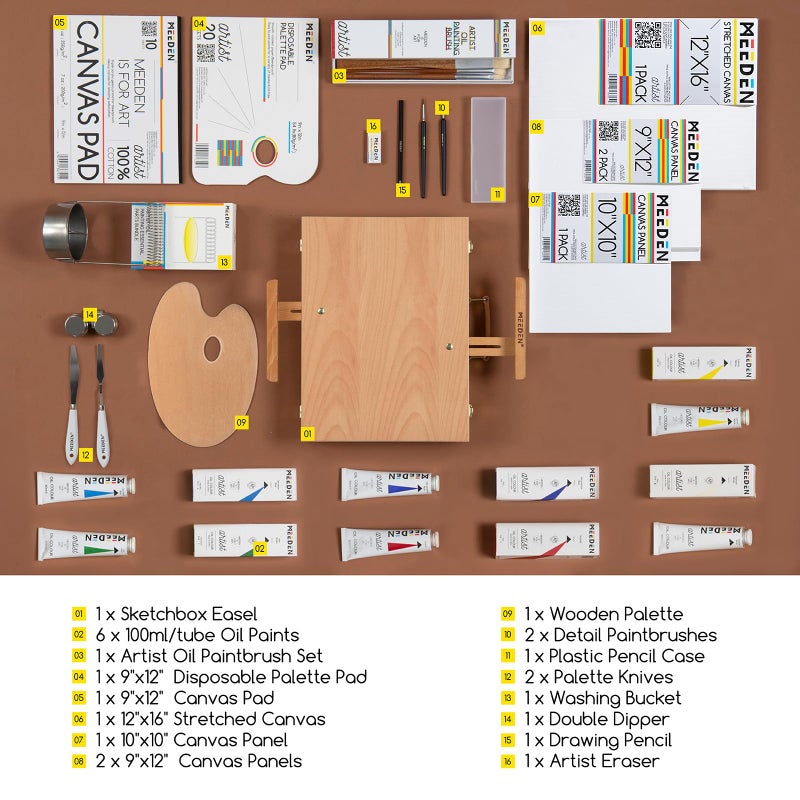MEEDEN طقم زيت الرسم من MEEDEN، مجموعات الرسم مع صندوق حامل الرسم، مجموعة مستلزمات الرسم الاحترافية مع فرش الرسم، سكاكين اللوحة، قماش للرسم لمستلزمات الرسم للبالغين - Image 2