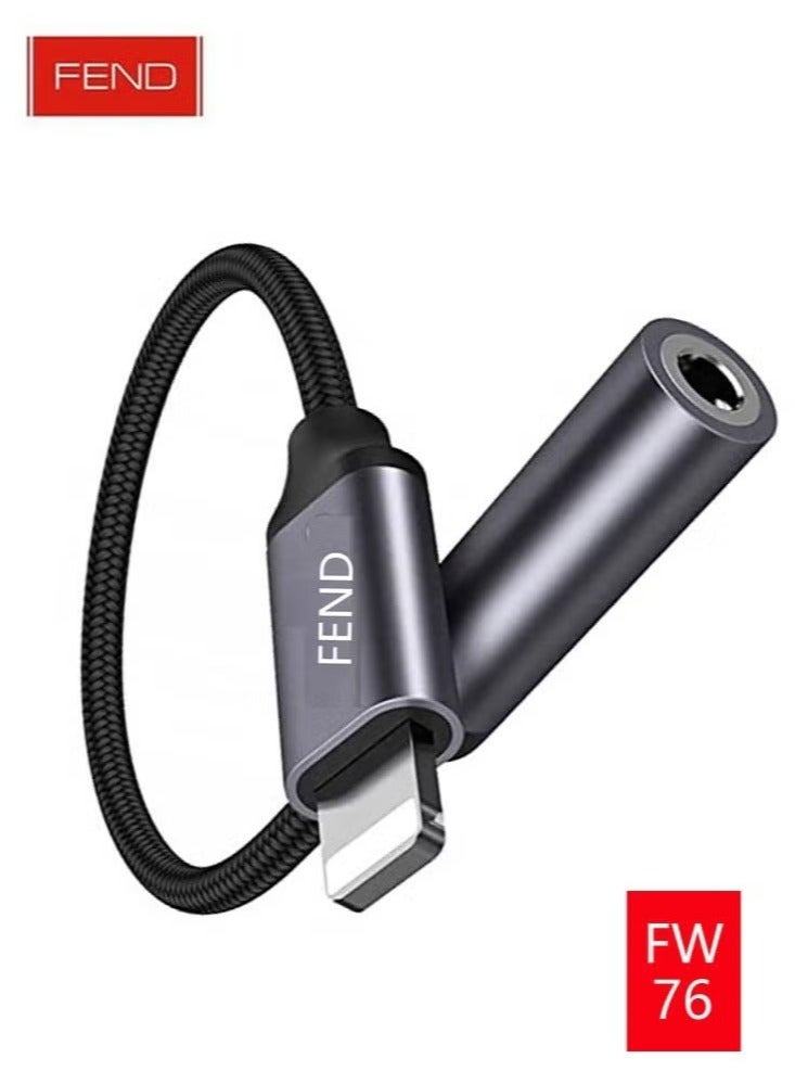 FEND FW76 Lightning to 3.5mm Audio Cable || Premium Braided Adapter for High-Quality Sound || Universal Compatibility | Durable & Tangle-Free | 10CM Compact Design for Easy Portability - Image 2