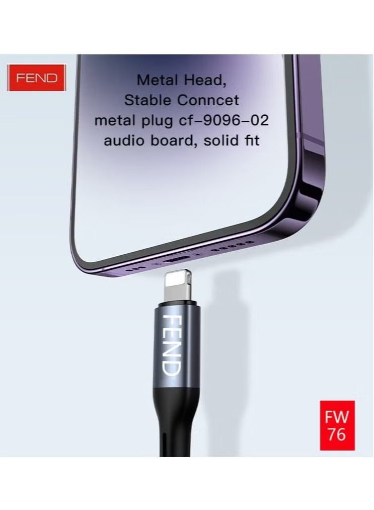 FEND FW76 Lightning to 3.5mm Audio Cable || Premium Braided Adapter for High-Quality Sound || Universal Compatibility | Durable & Tangle-Free | 10CM Compact Design for Easy Portability - Image 3
