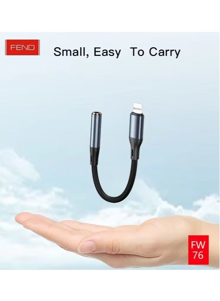 FEND FW76 Lightning to 3.5mm Audio Cable || Premium Braided Adapter for High-Quality Sound || Universal Compatibility | Durable & Tangle-Free | 10CM Compact Design for Easy Portability - Image 4