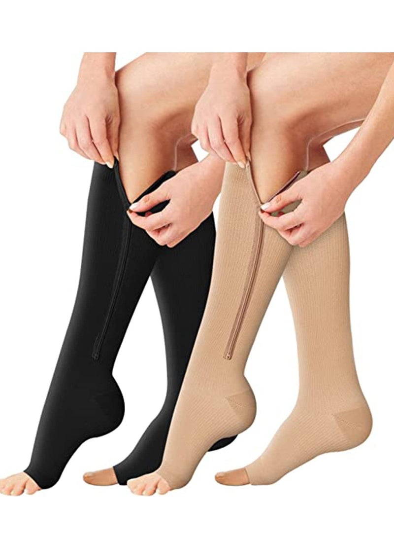 SOLARAE Compression Socks 2 Pairs 15-20Mmhg Open Toe Toeless Copper Fiber Leg Support Stocking Knee High For Women And Men L - Image 1