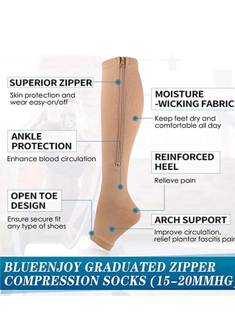 SOLARAE Compression Socks 2 Pairs 15-20Mmhg Open Toe Toeless Copper Fiber Leg Support Stocking Knee High For Women And Men L - Image 4