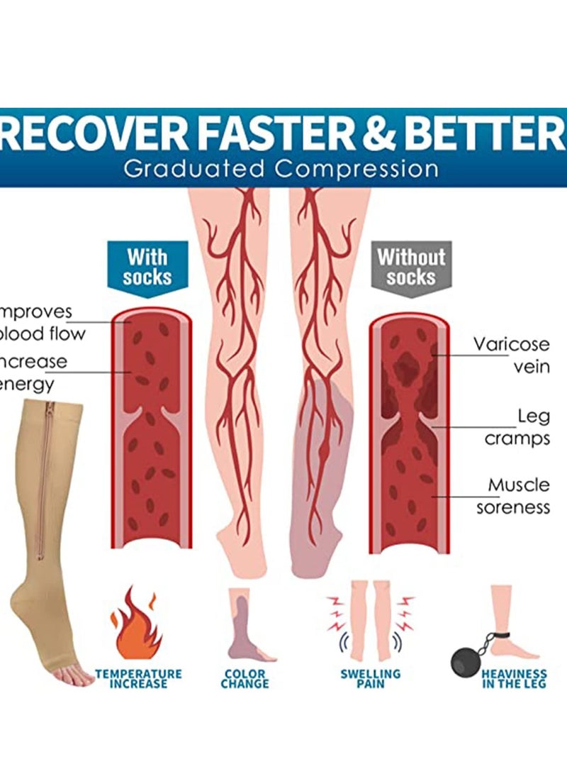 SOLARAE Compression Socks 2 Pairs 15-20Mmhg Open Toe Toeless Copper Fiber Leg Support Stocking Knee High For Women And Men L - Image 3