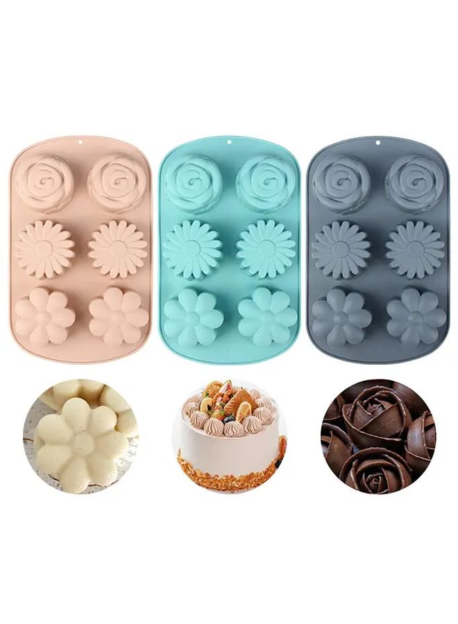 6 Cavity Non Stick Silicone Cake Mold For Air Fryer Flower Shaped Muffin Cupcake Pan With Easy Release Reusable Baking Tray Homemade Desserts Steamed Cakes Nordic Grey - Image 5