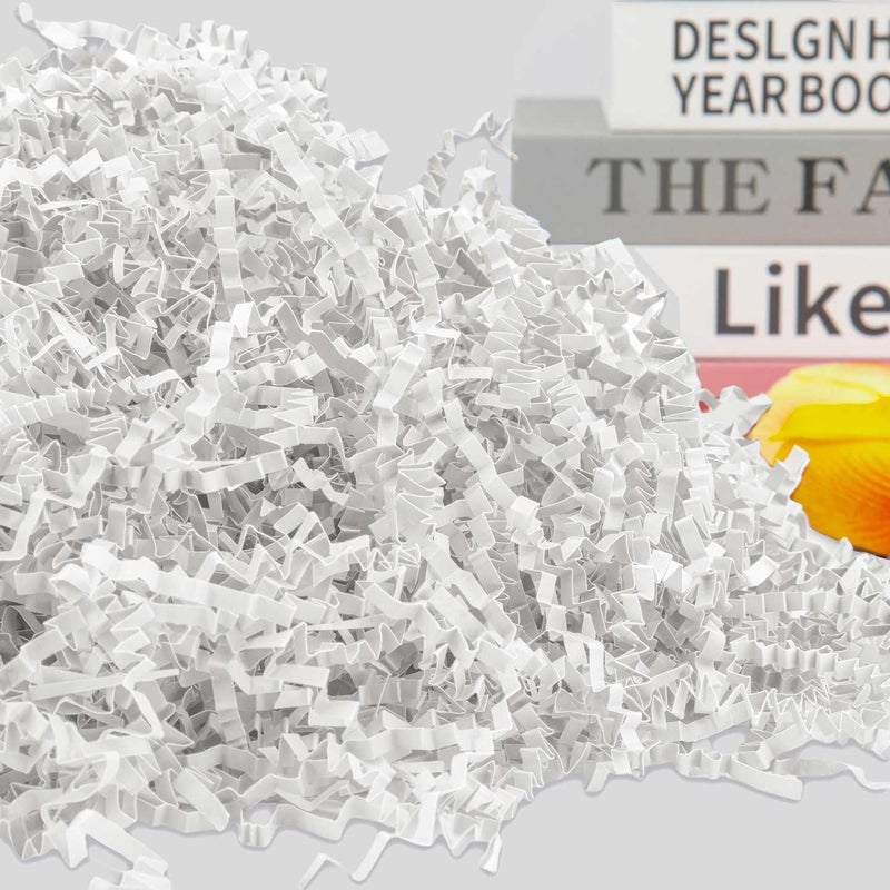 Caleihd Crinkle Cut Paper Shred Packing Grass Cushion Paper Streamer for Christmas Wedding Birthday Bridesmaid Engagement Craft Gift Boxes Bags Basket Filler Decoration 4.5oz White - Image 2