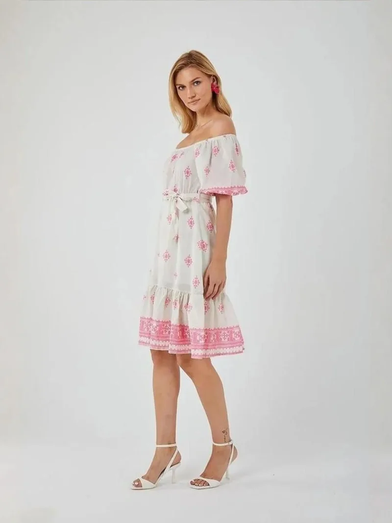 MixRay Mixray Floral Boat Neck Midi Dress