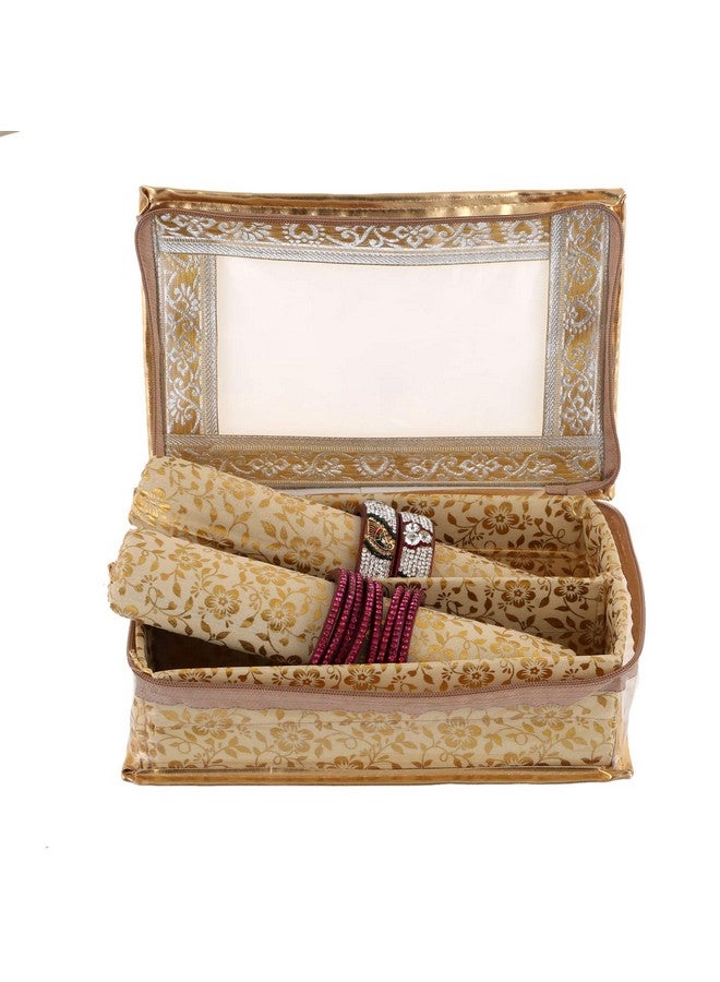 Kuber Industries Kuber Industries Brocade Hardboard Two Rod Bangle Box (Gold)-CTKTC025684  - Image 1