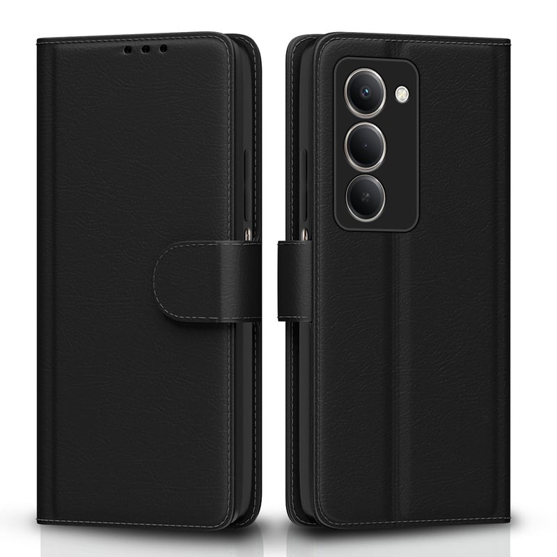 Pikkme غطاء قابل للطي لهاتف Redmi 15 5G بتشطيب جلدي | داخل TPU مع جيوب للبطاقات | حامل محفظة ومضاد للصدمات | حماية كاملة غطاء قابل للطي (أسود) - Image 1