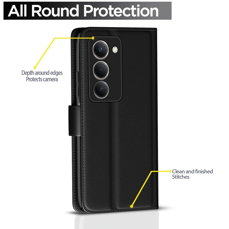 Pikkme غطاء قابل للطي لهاتف Redmi 15 5G بتشطيب جلدي | داخل TPU مع جيوب للبطاقات | حامل محفظة ومضاد للصدمات | حماية كاملة غطاء قابل للطي (أسود) - Image 4
