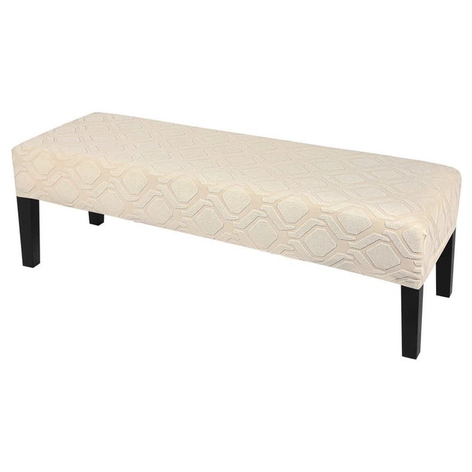 DINING BENCH COVER STRETCH WASHABLE LONG BENCH SEAT COVERS RECTANGLE DINING TABLE BENCH SLIPOVER FOR DINING ROOM LIVING ROOM KITCHENHEXAGON JACQUARD BEIGE