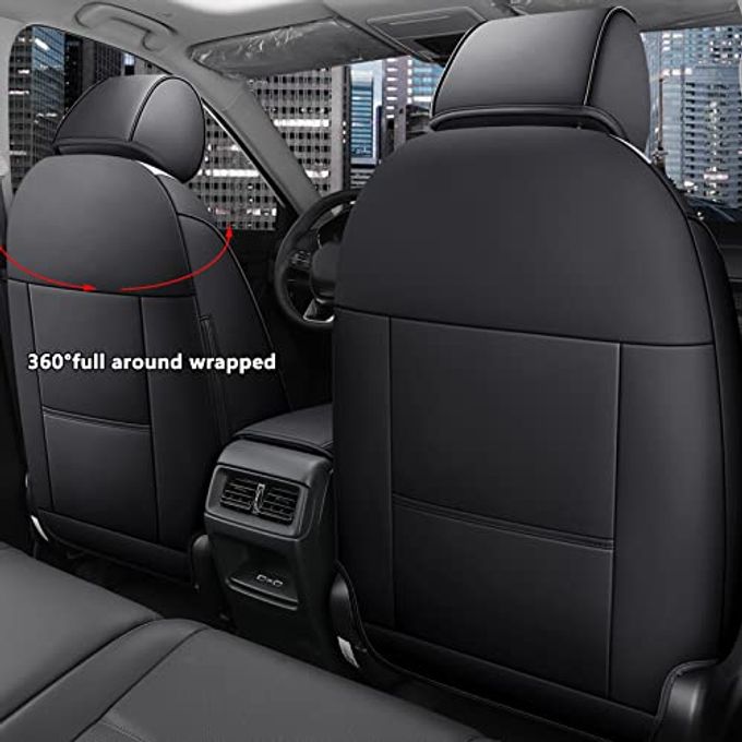 HKZ Fit Crv Car Seat Covers Full Set For Honda Cr-V 2023 2024 2025 2026 Crv Lx;Ex;Ex-L;Sport;Touring;Special Edition & Hybrid Model Leather (Black) - Image 2