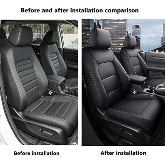 HKZ Fit Crv Car Seat Covers Full Set For Honda Cr-V 2023 2024 2025 2026 Crv Lx;Ex;Ex-L;Sport;Touring;Special Edition & Hybrid Model Leather (Black) - Image 3