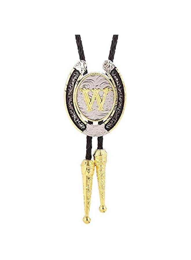 Western Cowboy Bolo Tie for Men and Women with Golden Initial Letters A to Z - Image 2