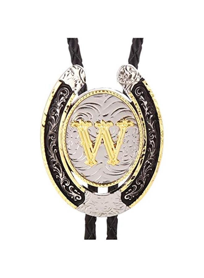 Western Cowboy Bolo Tie for Men and Women with Golden Initial Letters A to Z - Image 1