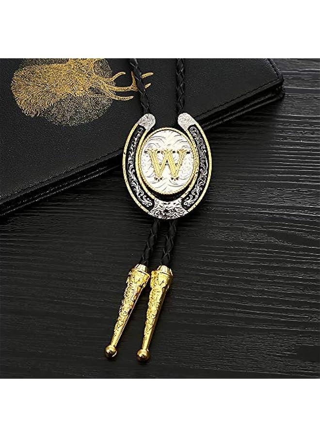 Western Cowboy Bolo Tie for Men and Women with Golden Initial Letters A to Z - Image 4