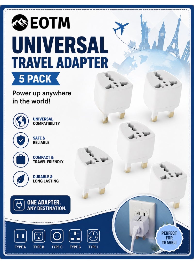 EOTM Pack Of 5 Multi Purpose Power Plug Adapter White - Image 1
