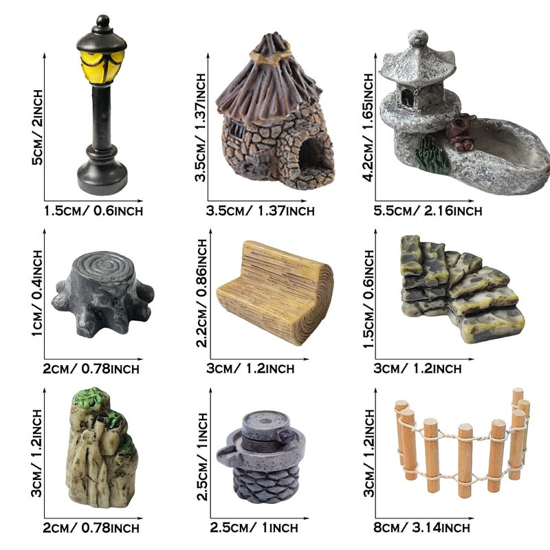 Cayway 26 PCS Outdoor Fairy Garden Miniatures Mini Zen Garden Accessories, Artificial Grass, Model Trees, Terrarium Ornaments, Dollhouse Supplies, Bonsai Decorative Craft Tools Kit - Image 3