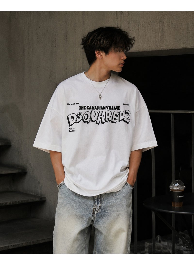 Oversized White Typography Graphic T-Shirt Streetwear - Image 1