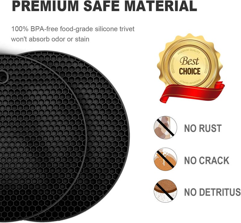 ANNIOCA 4 Pcs Trivets for Hot Dishes, Hot Pads for Kitchen, Silicone Pot Holders, Extra Thick, Non Slip, Multipurpose Kitchen Accessories (Black) - Image 3
