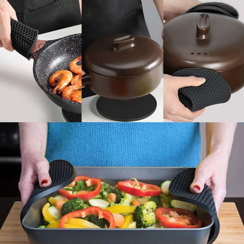 ANNIOCA 4 Pcs Trivets for Hot Dishes, Hot Pads for Kitchen, Silicone Pot Holders, Extra Thick, Non Slip, Multipurpose Kitchen Accessories (Black) - Image 5