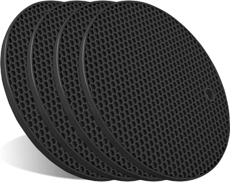 ANNIOCA 4 Pcs Trivets for Hot Dishes, Hot Pads for Kitchen, Silicone Pot Holders, Extra Thick, Non Slip, Multipurpose Kitchen Accessories (Black) - Image 1