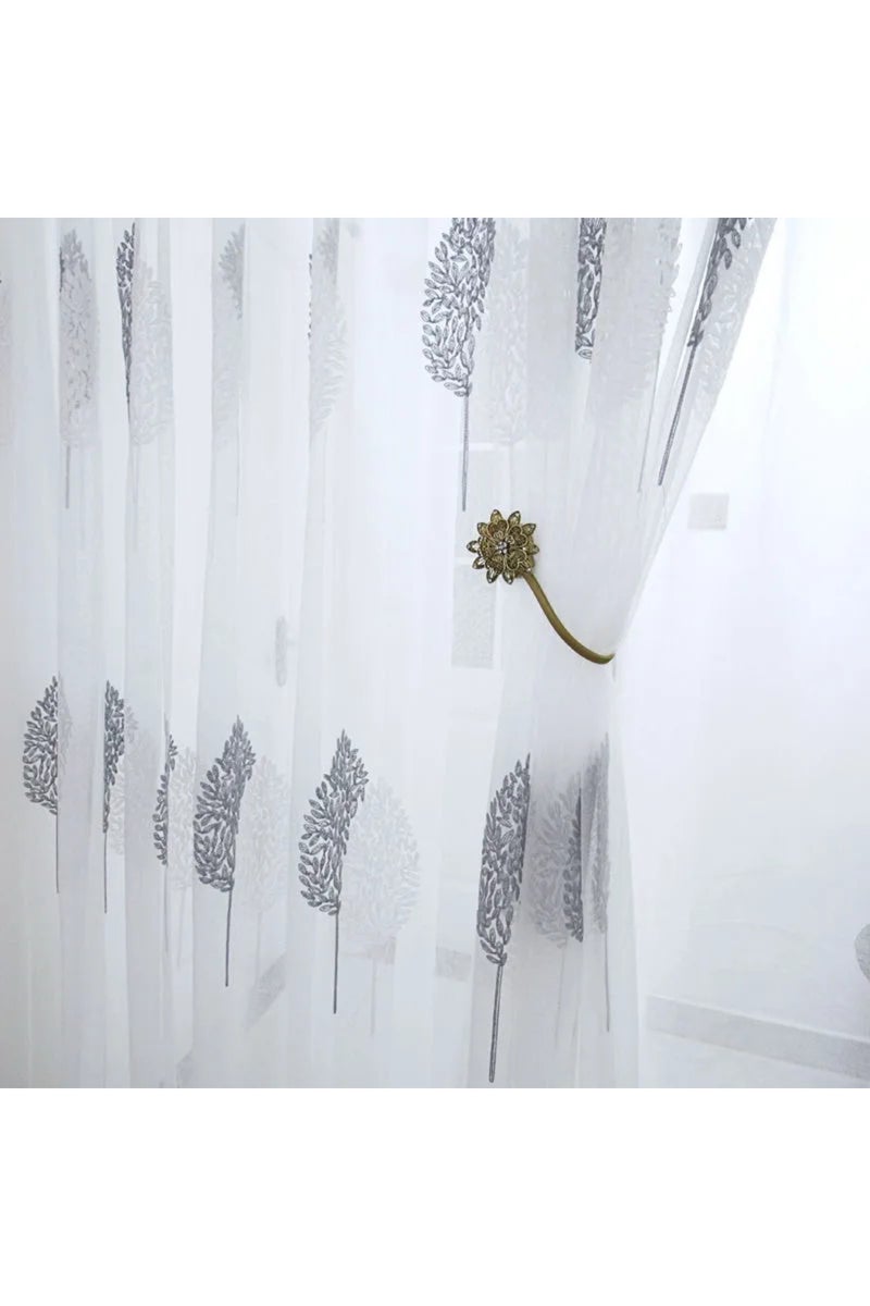 Rod pocket W100cmXH200cm WHITE 1PC Tree White Sheer Tulle Curtains for Living Room Balcony Bedroom T