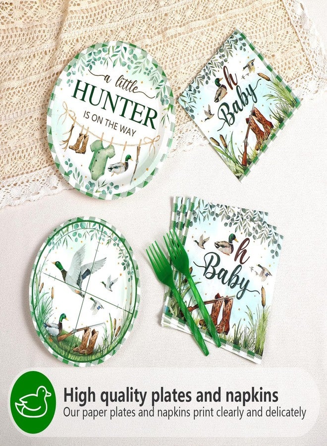 Grencian 96psc Mallard Duck Baby Shower Party Supplies A Little Hunter is on the Way Plates and Napkins Tableware Sets Hunting Party Decoration for Kids Birthday Baby Shower Serves 24 - Image 3