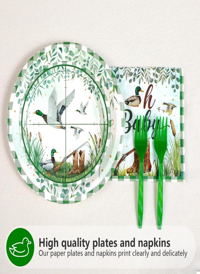 Grencian 96psc Mallard Duck Baby Shower Party Supplies A Little Hunter is on the Way Plates and Napkins Tableware Sets Hunting Party Decoration for Kids Birthday Baby Shower Serves 24 - Image 2